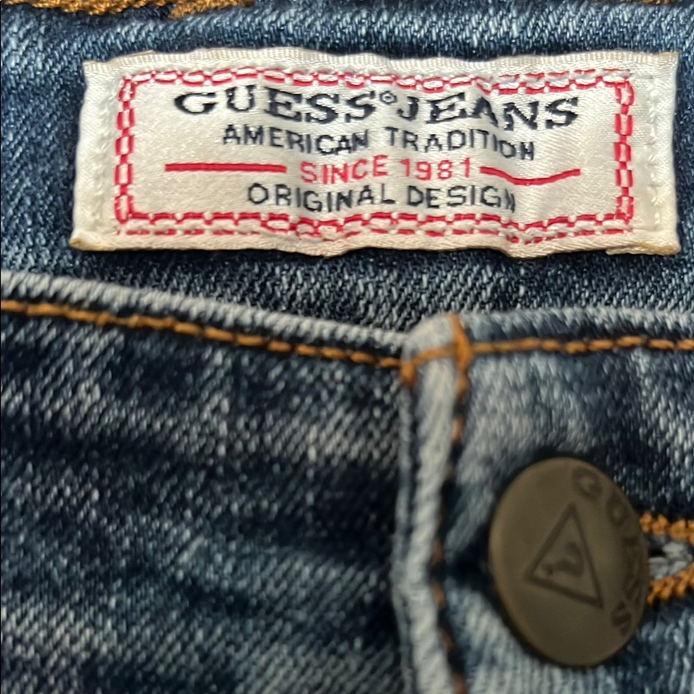 Guess High Rise Blue Jeans with Tapered Zippered Leg - Picture 2 of 16
